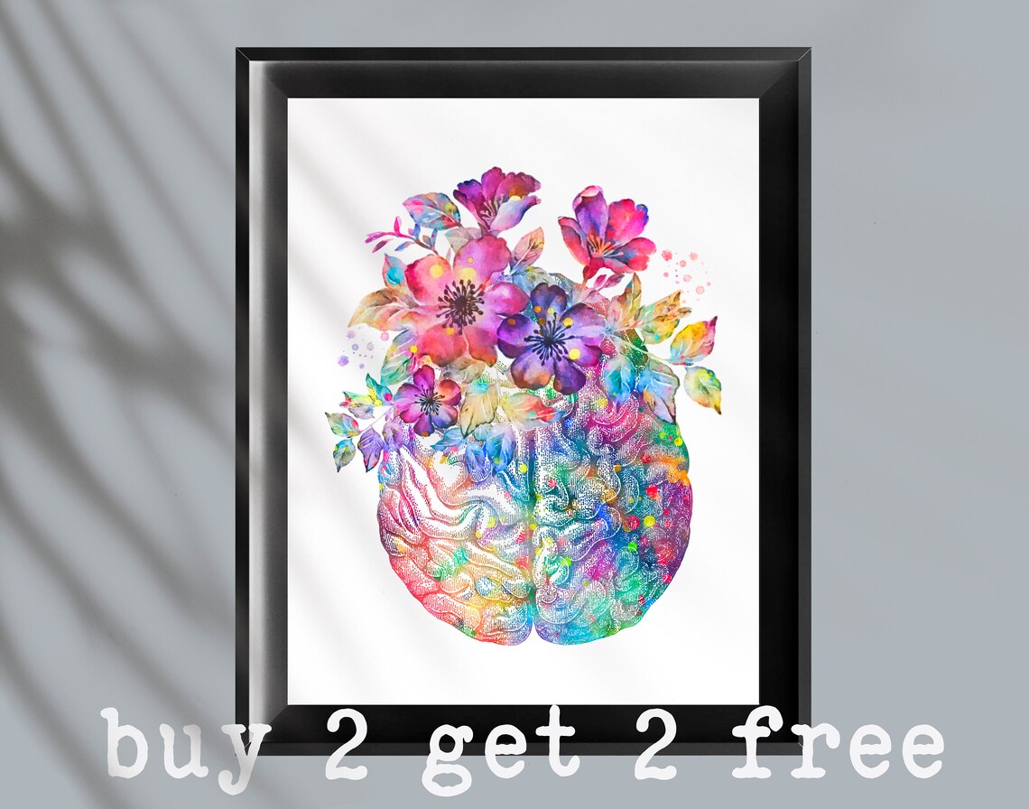 Floral Brain Anatomy Art: Watercolor Neuroscience Print (digital ...
