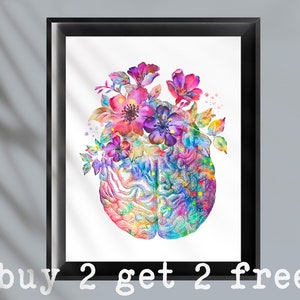Brain And Flower Art Watercolor Anatomy Art Floral Medical Artwork Neuroscience Art Neurosurgeon Gift Neurologist Gift Scientist Gift Idea