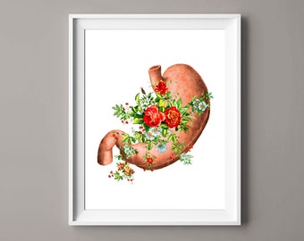 Floral Stomach Anatomy Art Print: Gastroenterologist Gift (Digital Download)