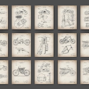 15 Vintage Motorcycle Patent Art Motorbike Blueprint Chopper Scheme Poster Off-Road Bike Art Mechanic Gift Biker Gift Garage Wall Decor