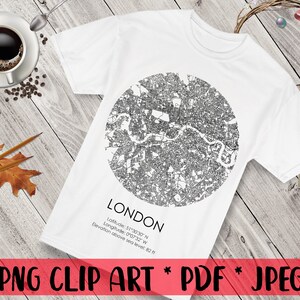 Mapa de la ciudad de Londres con coordenadas geográficas PNG Clipart UK City Poster Mapa de todas las calles Imprimir PNG Sublimación Regalo del viajero Decoración del hogar