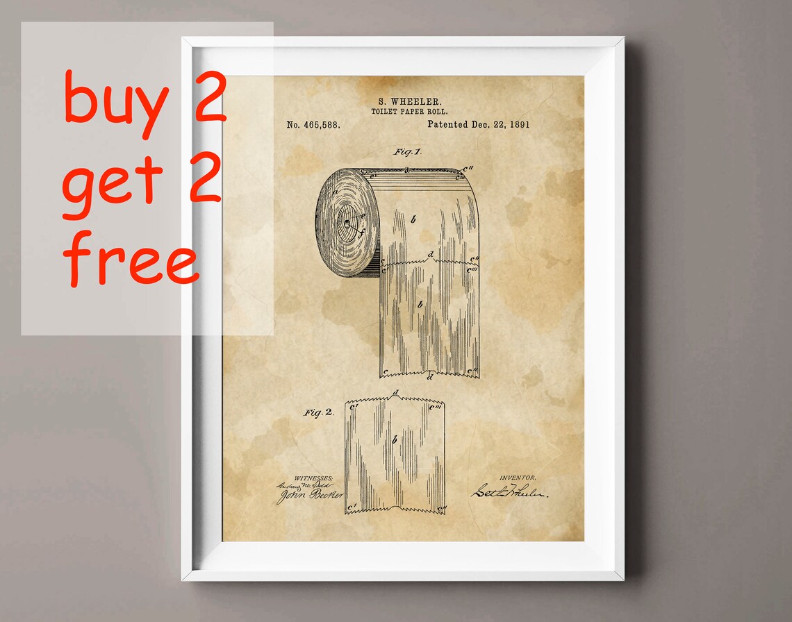 Toilet Paper Roll Patent Print Bathroom Wall Decor Invention Etsy