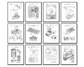 Lot de 12 premières impressions de brevets informatiques PC plan d'ordinateur de bureau brevet informatique décor de bureau cadeau programmeur cadeau spécialiste réseau
