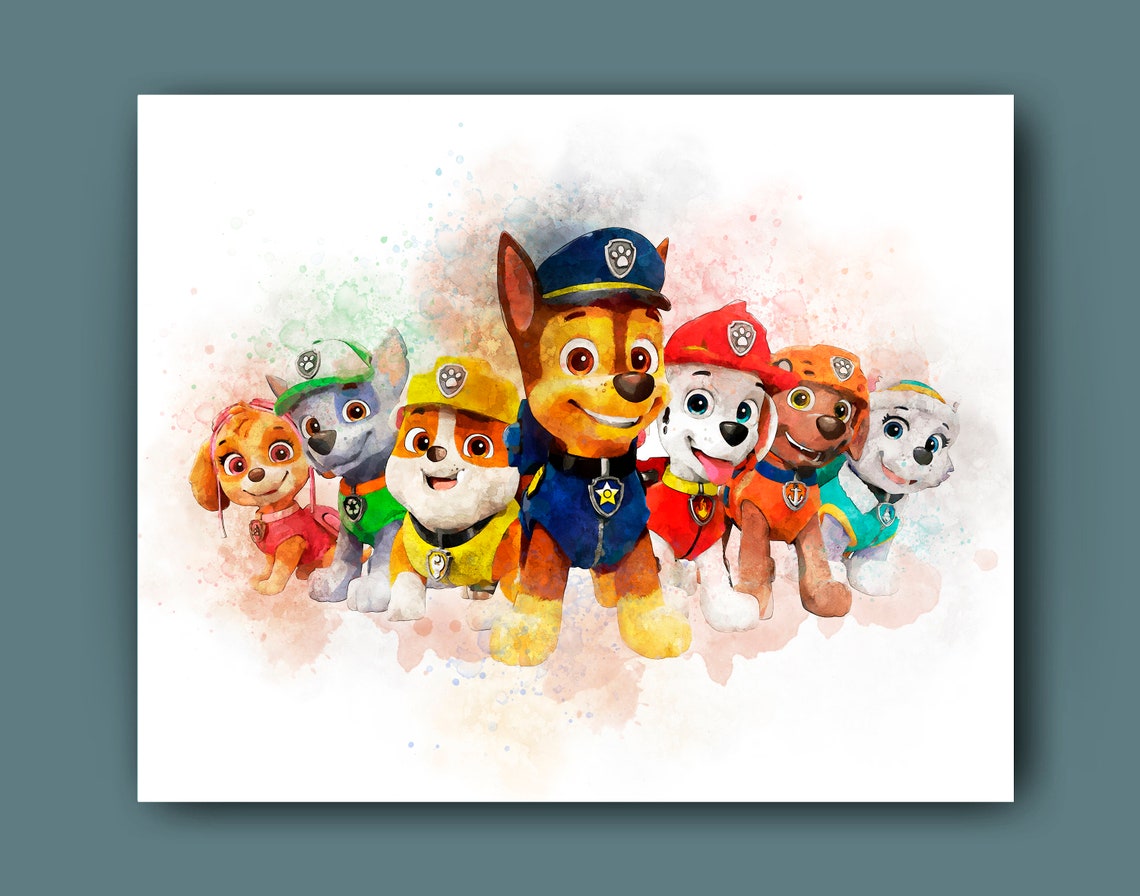 Paw Patrol Watercolor Print All Characters Poster Chase | Etsy