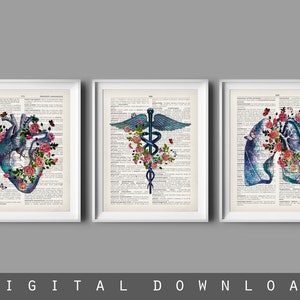 3 Doctor Gift Floral Anatomy Art Medical Dictionary Art RN Nurse Graduation Gift Medical Student Gift Medical Office Decor Hospital Decor