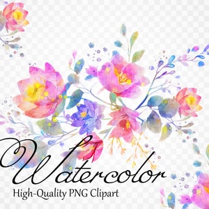 Watercolor Flowers PNG Clipart Floral Set Watercolor Bouquet Botanical Art Wedding Invite Clipart Herb Clipart Digital Download