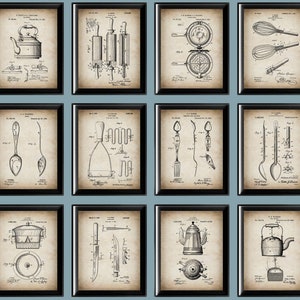 12 Chef Gift Kitchen Patent Posters Cooking Blueprint Culinarian Art Kitchen Appliance Scheme Artwork Kitchen Wall Decor Home Decoration