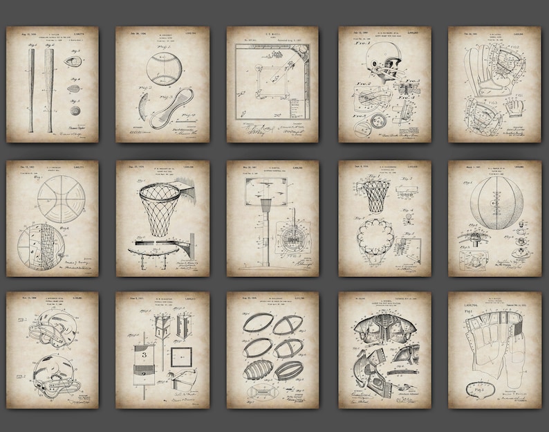 15 Team Game Patent Art Sport Blueprint Athletics Art Football Etsy