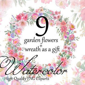9 Garden Flowers Clipart Plant Clipart Herb Clipart Botanical Clipart Wreath PNG Bouquet PNG Wedding Invits Clipart Floral Designs