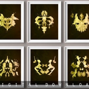 Set 6 Rorschach test cards, Rorschach inkblots, Psychiatrist office decor, Scientist gift, Medical art, Doctor cabinet wall art