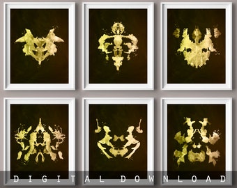 Set 6 Rorschach test cards, Rorschach inkblots, Psychiatrist office decor, Scientist gift, Medical art, Doctor cabinet wall art