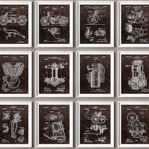 12 Harley Davidson Patente Arte Mecánico Regalo Vintage Motocicleta Plano Fondo Oxidado Regalo Motociclista Decoración de Pared Garaje Arte Steampunk