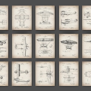 15 Vintage Aviation Patent Posters Airplane Blueprint Airship Scheme Art Flying Machine Patent Aviator Gift Pilot Gift Boys Room Decor