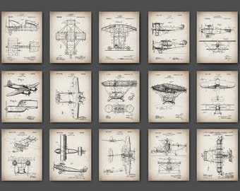Vintage Flugzeug Patent Kunstdrucke: Luftfahrt Blueprint Dekor (Digitaler Download)