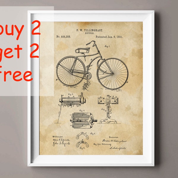 Bicycle Patent Poster Vintage Sports Patent Driving Mechanism Blueprint Retro Invention Patent Wall Decor Engineer Gift Mechanic Gift