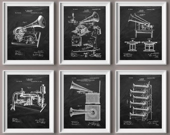 Láminas artísticas de planos de gramófono, juego de 6, arte patentado (descarga digital)