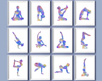 Yoga Poses Art Prints: Colorful Yogi Studio Decor (11x14)