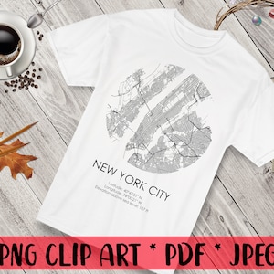Mappa della città di New York con coordinate geografiche PNG Clipart Mappa del poster della città degli Stati Uniti di ogni strada Stampa PNG Sublimazione Regalo del viaggiatore Decorazioni per la casa