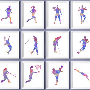 12 Sports Art, Fitness Wall Decor, Exercise Art, Trainer Gift, Health Care Poster, Home Gym Wall Art, Watercolor Drawing, Sports Lover Gift
