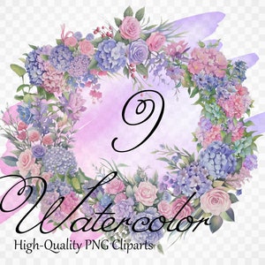 Set 9 Roses and Gydrangeas Clipart Floral PNG Clipart Watercolor Wreath Clipart Bouquet Clipart Botanical Clipart Provence Designs Artwork