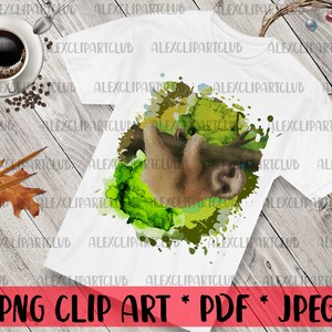 Watercolor Sloth on the Tree Clipart Cute Animal PNG Sleppy Sloth Art Nursery Art Baby Shower Decor Sloth Lover Gift Digital Download