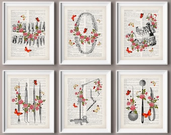 Vintage Dental Anatomy Art Prints: Floral Tooth & Dentist Decor (Set of 6)