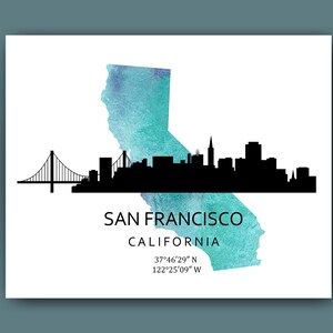 San Francisco Skyline California Map Golden Gate Bridge USA Cities Wall Decor Office Decor Housewarming Gift