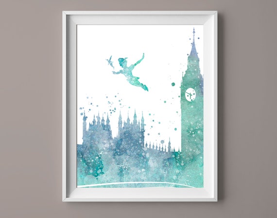 Peter Pan Print London Watercolor Big Ben Tower Never Grow Etsy