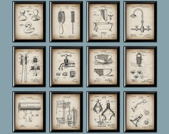 Bathroom Patent Art Prints: Plumbing Blueprint Decor (11x14)