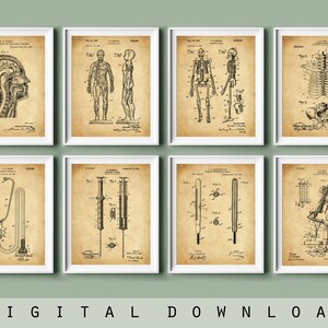 8 Vintage Medicine Patent Drawing, Medical Blueprint, Syringe Patent, Termometer Patent, Stethoscope Patent, Medical Wall Decor, Gift Doctor