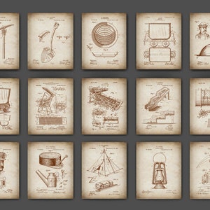 15 Vintage Gold Mining Patent Posters Prospector Gift Miner Gift Mining Equipment Gold Rush Art Mining Tools Patent Wall Decor