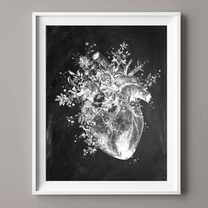 Anatomical Heart and Roses Chalkboard Artwork Cardiology Art Human Anatomy Art Medical Gift Cardiologist Gift Heart Surgeon Gift Nurse Gift