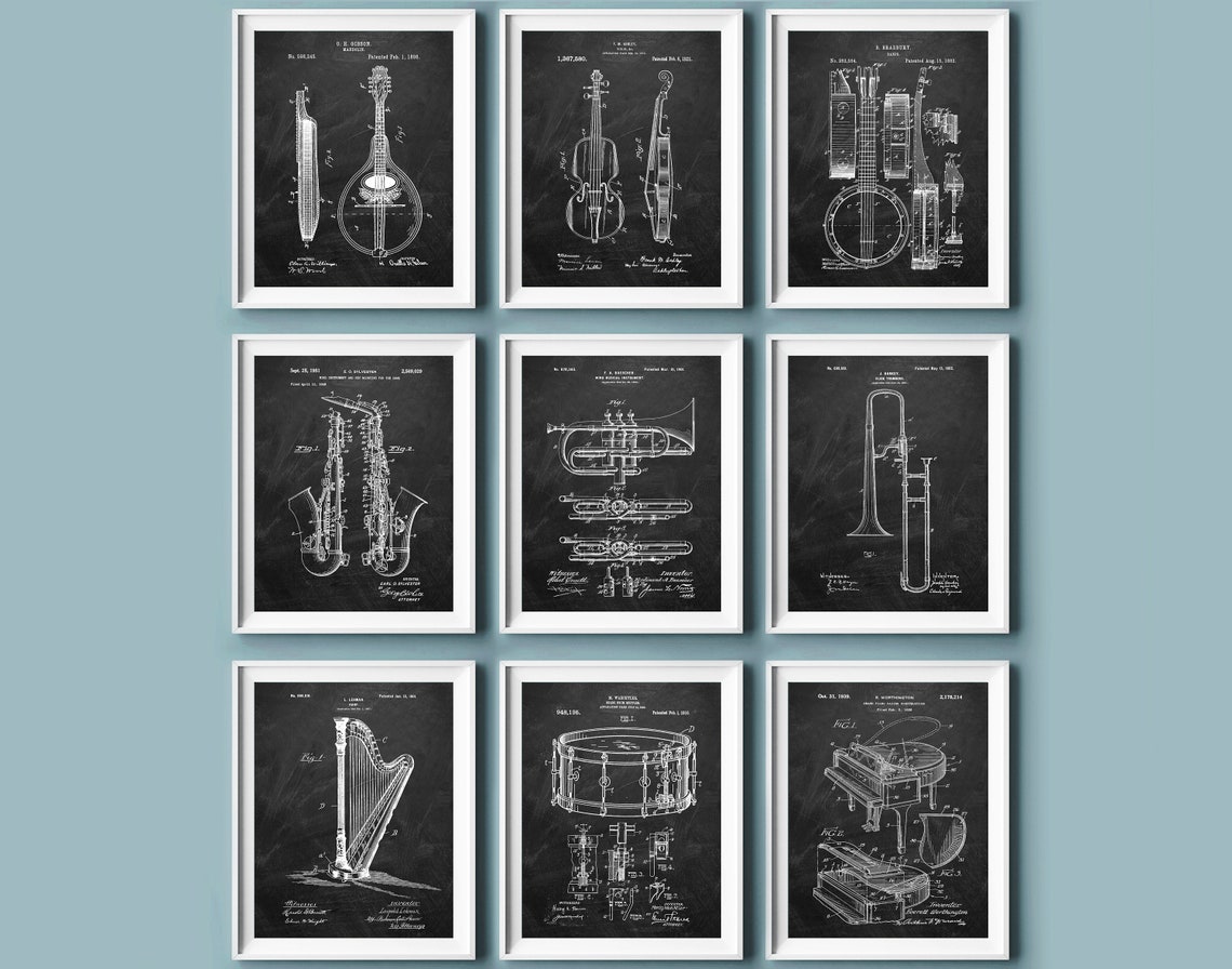 Set of 9 Music Art Musical Intrument Patent Musical - Etsy