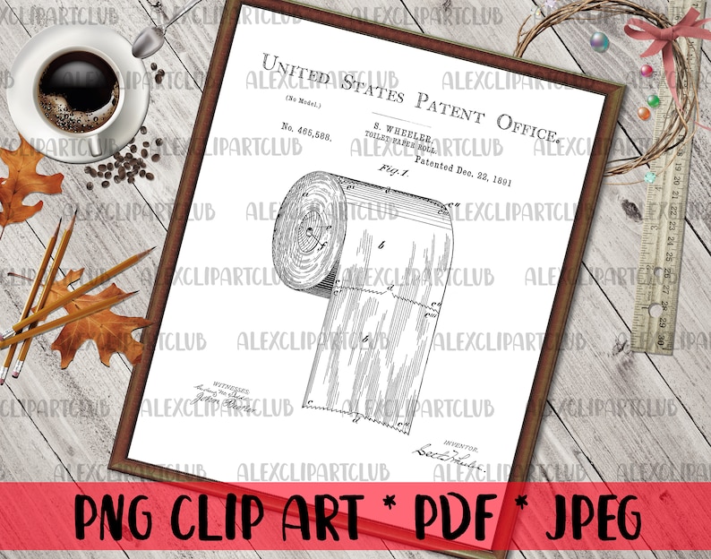 Toilet Paper Patent PNG Clip Art Blueprint Bathroom Decor PNG Etsy