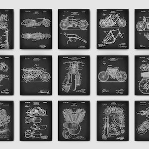 15 Vintage Motorcycle Patent Prints Harley Davidson Inventions Blueprint Transport Poster Steampunk Art Mechanic Art Garage Wall Decor