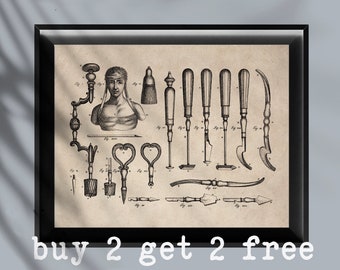 Vintage Surgical Instruments Poster Medical Tools Art Doctor Device Art Medicine Wall Decor Surgeon Office Art Doctor Assistant Gift