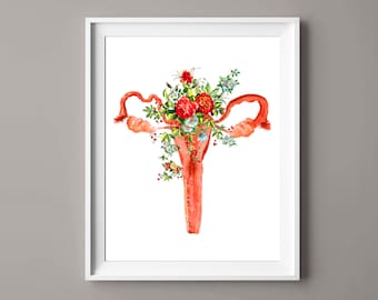 Female Anatomy Art Floral Uterus Artwork Reproductive System Physiology Art Obgyn Art Gynecologist Gift Midwife Gift Obstetrician Gift