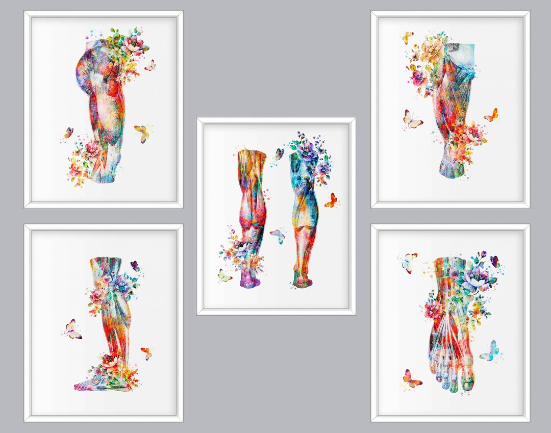 Foot Anatomy Watercolor Art Print: Floral Leg Illustration (digital ...