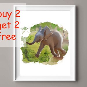 Baby Elephant Art Watercolor Animal Drawing Safari Animal Poster Kids Room Decor Nursery Printable Art Digital Download