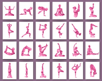 24 Yoga Art Posters, Yogi Artwork, Yoga Poses Wall Art, Yoga Painting, Yoga Studio Art, Fitness Art, Workout Exersices Art, Meditation Art