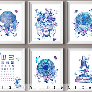 Augenheilkunde Kunst-Set 6 Optometrist Geschenk Augenanatomie-Kunst Aquarellanatomie-Pupillenstruktur Optikerbürogeschenk-Augenklinikwandkunst
