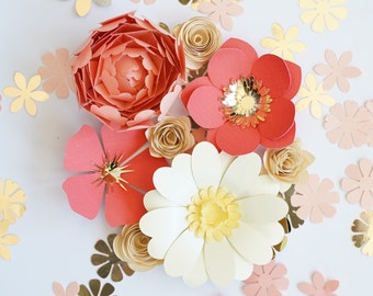 Paper Flower Templates Set - 6 paper flower SVG cut files and PDF printable patterns, DIY 3D Flowers (Clara Bouquet)