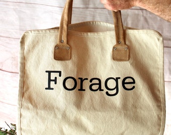 FORAGE Canvas Carrier - Natural Handmade- Garden- Vegetable- Bag- Roll Up with Handles Carrier