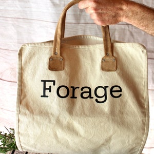 FORAGE Canvas Carrier - Natural Handmade- Garden- Vegetable- Bag- Roll Up with Handles Carrier