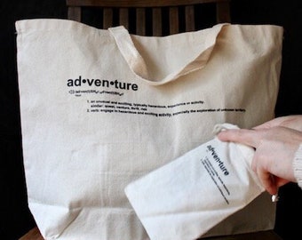 ADVENTURE Canvas Tote Bag with Matching Pouch- 20" W 15" H- 5" D-12 Oz. Canvas Tote