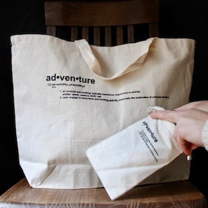 ADVENTURE Canvas Tote Bag with Matching Pouch- 20&quot; W 15&quot; H- 5&quot; D-12 Oz. Canvas Tote