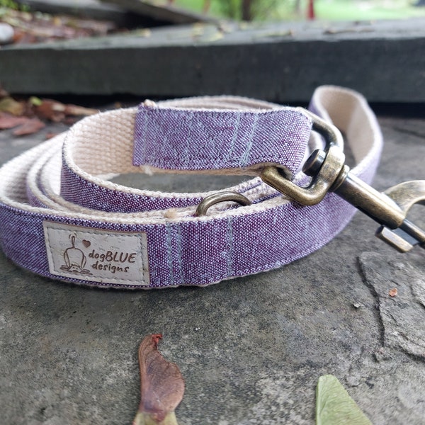 Organic cotton and hemp dog leash, Eco dog leash, sustainable dog leash, purple yarn dye dog leash, cotton and hemp leash, purple leash