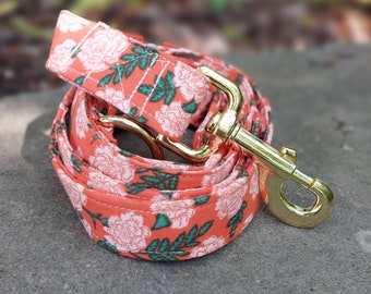 Vibrant red and pink floral dog leash, pretty red leash, floral leash, designer floral dog leash , pink summer leash, red floral  leash