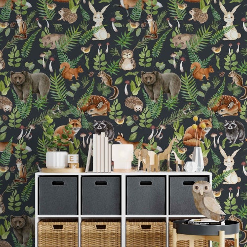 The Magic Woodland Forest Animals Mural Ancient Wallpaper Etsy