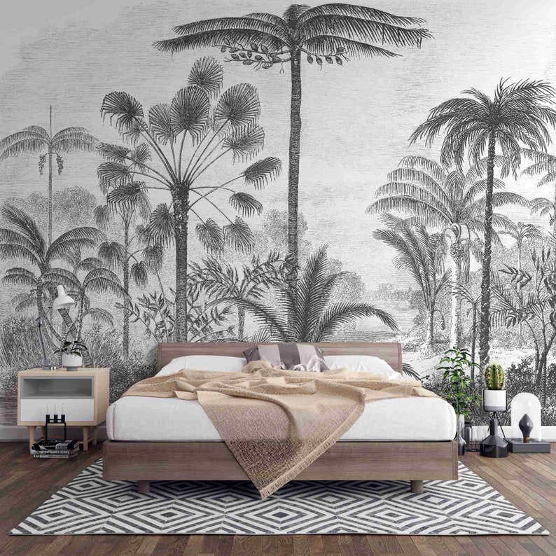 Peel and Stick Wallpaper Restore jungle wallpaper in Black and White , Forest Wallpaper, Removable And Self-Adhesive Wall Decor Art Decor image 2